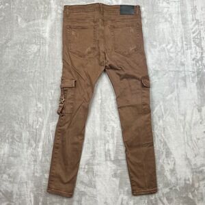 THRT Men's Brown Cargo Jeans Distressed Slim Fit Size 34